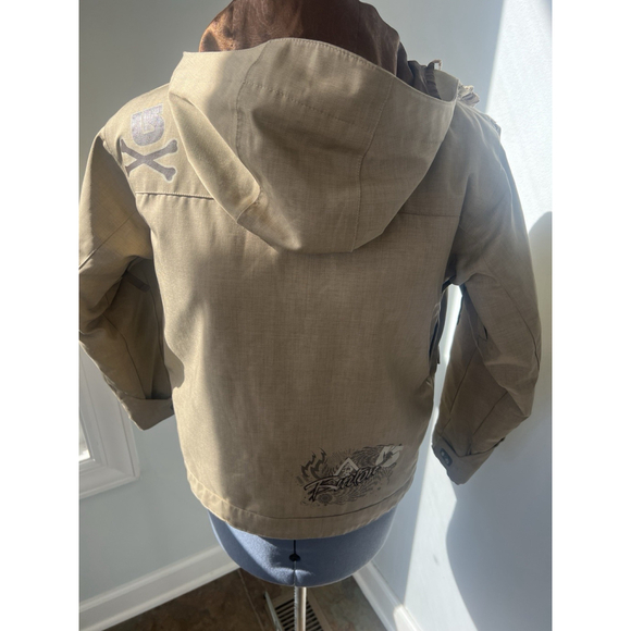 Burton Boys Y2K Tan Snowboard Jacket Sz M Hooded Embroidered Logo Vintage 2000s - Picture 12 of 16